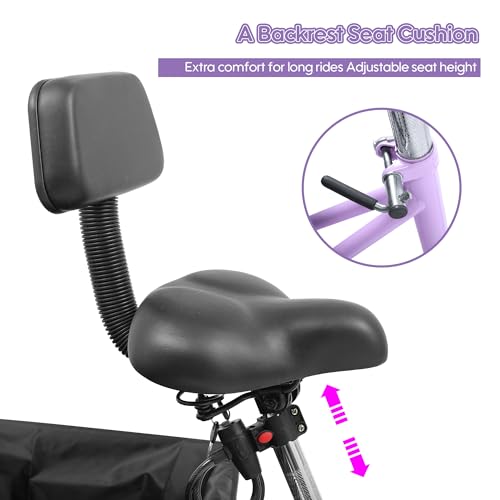 26 Inch Tricycle for Adults, 7 Speed Beach Cruiser Bike Adult Tricycles for Women Men, 3 Wheel Bikes for Adults Large Seat with Backrest, Three Wheel Bikes with Front & Rear Baskets