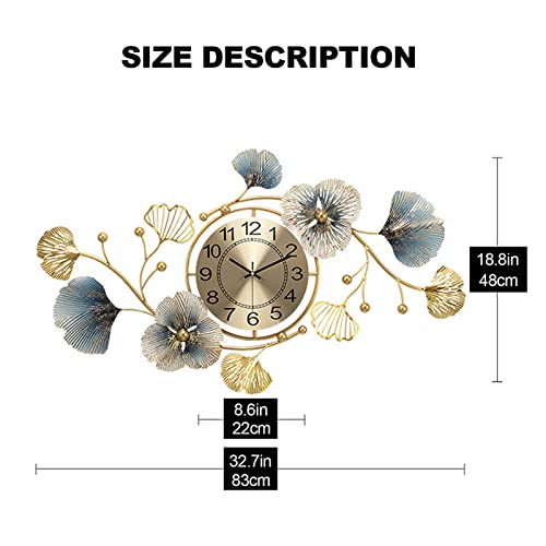 Large Wall Clocks for Living Room Decor, 62 Inch Modern Wall Clock Decorative Ginkgo Leaf Design Silent Bedroom Wall Clock Non Ticking ﻿