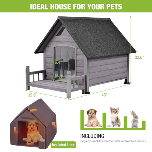 Dog House Outdoor with Liner for Winter 100% Insulated Dog Kennel for Small Medium Large Dogs, Metal Frame