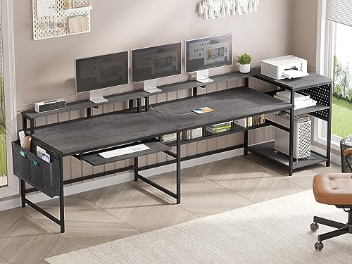 SEDETA L Shaped Gaming Desk, Reversible Computer Desk, Gaming Desk with Power Outlets & LED Strip, Monitor Shelf, Keyboard Tray, Pegboard and Storage Shelves for Home Office, Black
