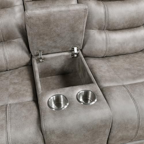 Lexicon Recliner Sofa for Living Room, Double Recliner RV Couch, Manual Wall Hugger Recliner Home Theater Seating Microfiber Reclining Sofa, 76.5''W Loveseat with Center Console, Grayish Brown
