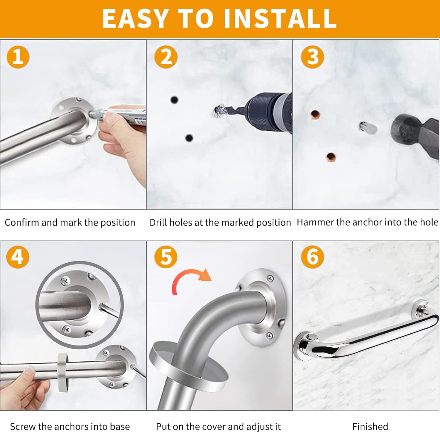 18 Shower Grab Bar, 2 Pack Brushed Nickel SUS304 Safety Bathroom Grab Bars with Concealed Screws, 500lbs Support Assist Bath Handle Balance Bar for Handicap Elderly Pregnant Pack of 2
