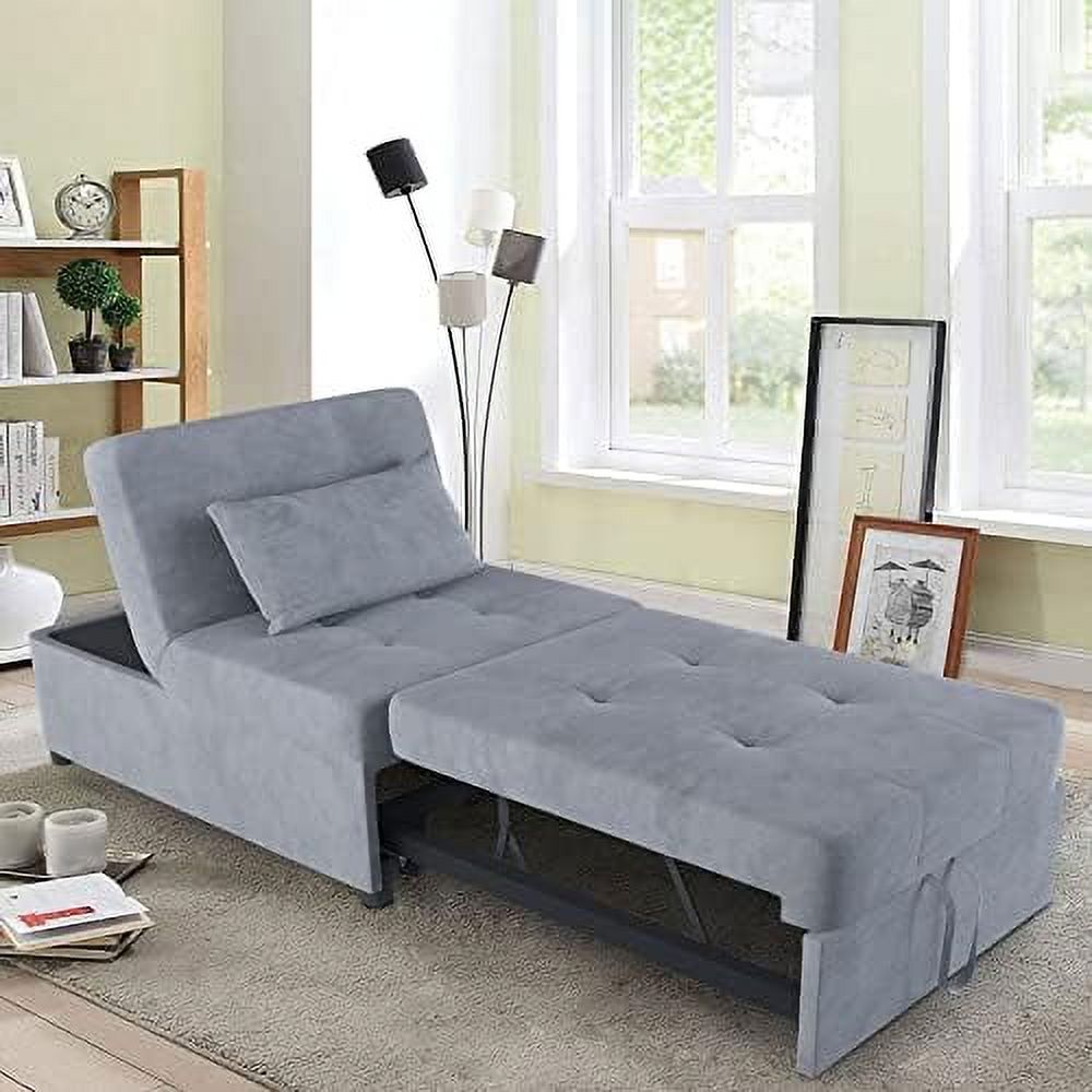 TJUNBOLIFE Velvet Convertible Sofa Bed  4 in 1 Multi- Folding Ottoman Lounge Chair  Modern Sleeper Bed Couch Guest Bed with Adjustable Backrest and Pillow for Living Room Small Room Apart