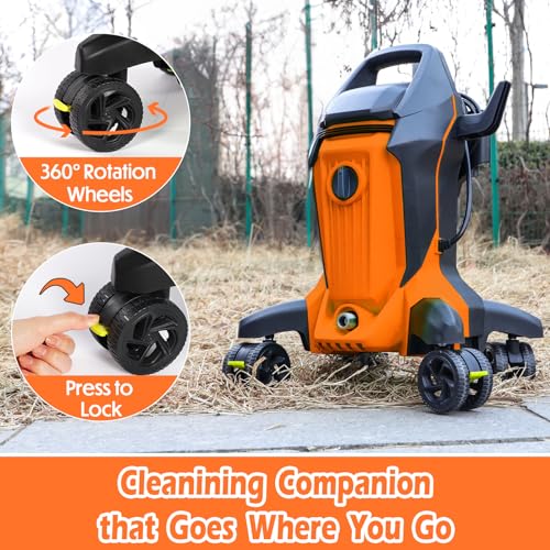 Electric Pressure Washer, 4000PSI 2.8GPM Pressure Washer with 4 Anti-Tipping Wheels, Electric Power Washer with 4 Pressure Tips and 500ML Foam Cannon for Home Garden Cleaning
