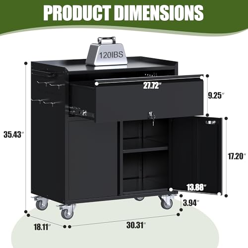 73" H Metal Storage Cabinet with Wheels, Garage Storage Cabinet with 4 Adjustable Shelves and Lockable Doors for Garage Home Office Utility Room,Required Assembly,Black