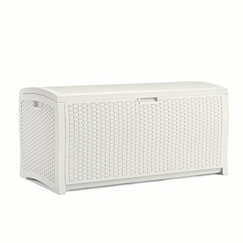 Suncast DB9200WD White Wicker Resin Deck Box, 99 Gallon