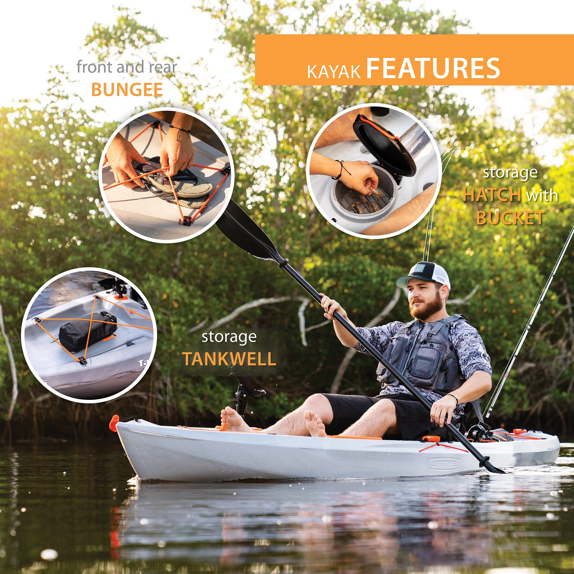 Lifetime Tamarack Pro 123 inch Sit-on-Top Kayak, Eclipse Fusion (91058)