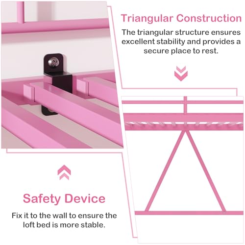 VECELO Metal Loft Bed Twin Size, Heavy Duty Bedframe with Removable Ladder and Safety Guardrail, Space-Saving, Noise Free, No Box Spring Needed, Off White