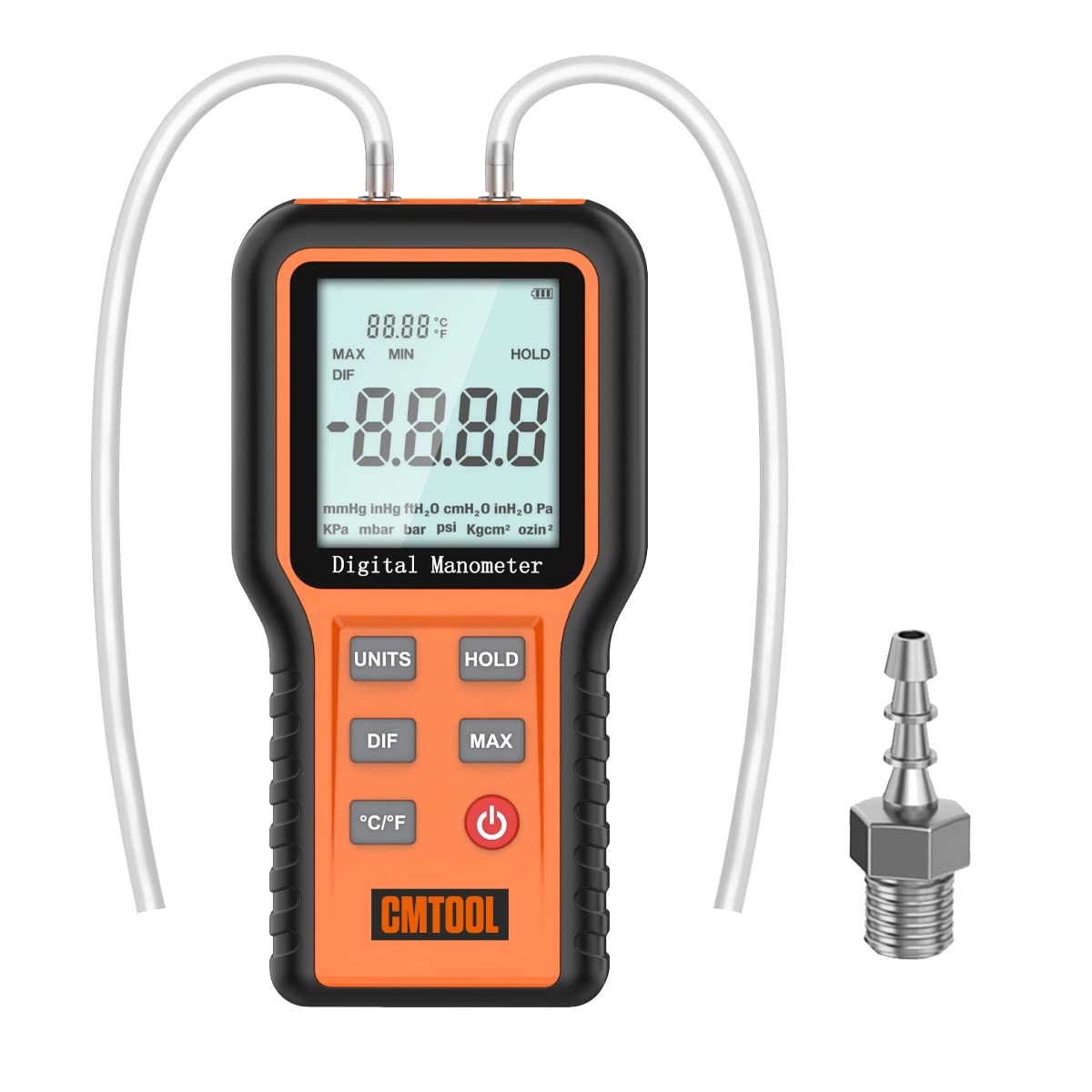 Digital Manometer Gas Pressure Tester, Manometer HVAC Tools with 12 Selectable Units, Gas Pressure Test Kit, Dual Port Differential Pressure Meter, Digital Air Pressure Gauge with Large LCD Screen Pack of 2