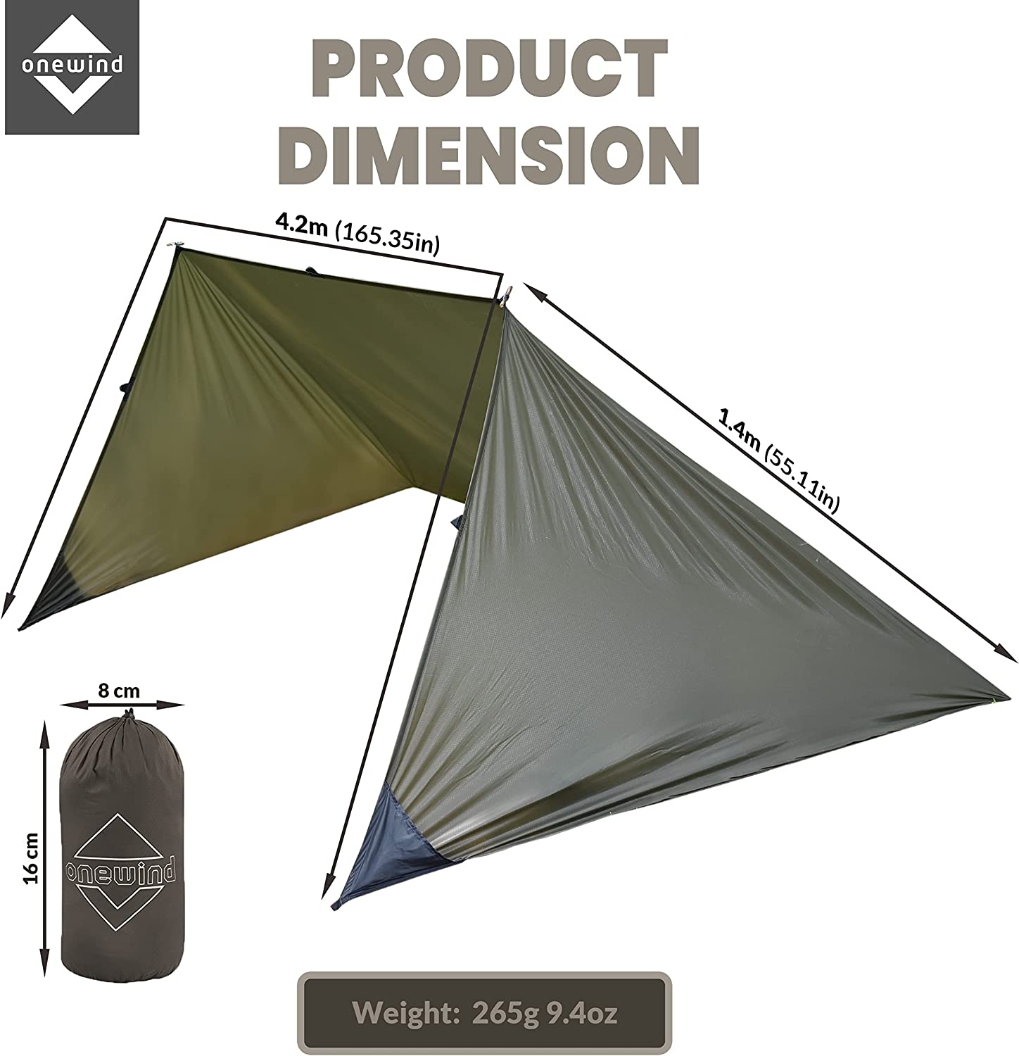 OUWI Shelter, Camping Tarp Set Include Emergency Shelter, BugNet and Tent Footprint, Ripstop Silnylon with Silicone PU Coating Survival Shelter Tent for Camping, Hiking, Backpacking