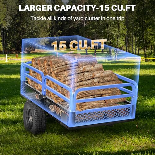 Heavy Duty Steel ATV Dump Trailer, 1500-Pound Load Capacity, Tow Behind Dump Cart Garden Trailer, with Removable Sides and 2 Tires, for Mowers, Tractors, ATV, UTV