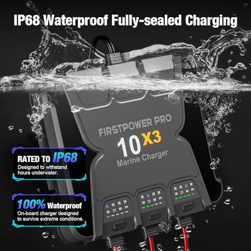 3 Bank Marine Battery Charger 10X3, 30A (10A/Bank) - 12V Waterproof Onboard Battery Charger, Battery Maintainer & Desulfator for SLA/AGM, Lithium (LiFePO4), Calcium & Deep-Cycle Battery - Charged 24/7