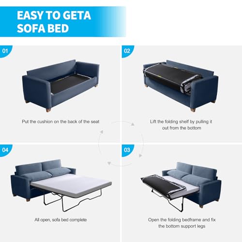Queen Sleeper Sofa Couch with Pullout Bed, 2-in-1 Pull Out Sofa Bed with Foam Mattress, Convertible Loveseat Sofa Sleeper Pullout Couch Bed for Living Room, Apartment, Office