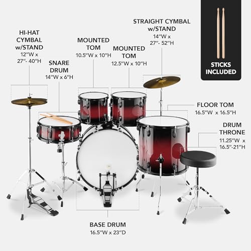 Best Choice Products 5-Piece Full Size Complete Adult Drum Set w/Cymbal Stands, Stool, Drum Pedal, Sticks, Floor Tom - Dark Blue Sparkle