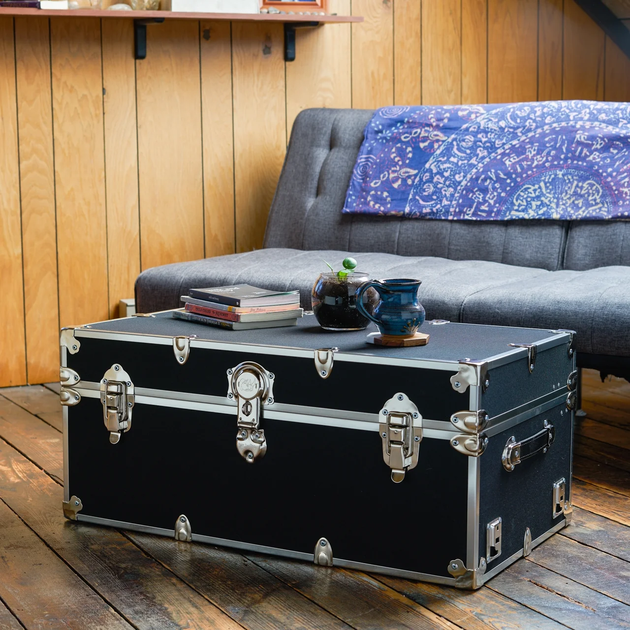 Rhino Trunk & Case Large Armor Trunk with Removable Wheels, Summer Camp, College, Storage 32"x18"x14" (Royal Blue)