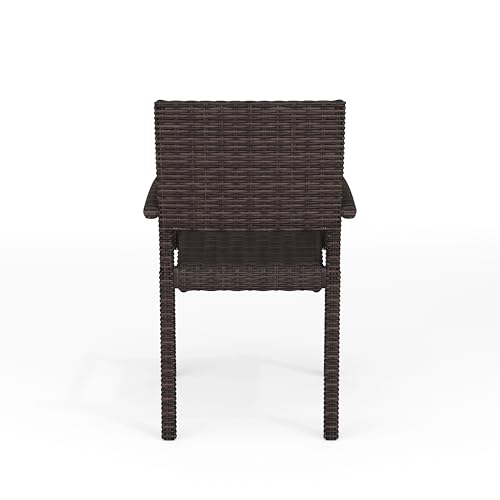 Martha Stewart Bedford Indoor-Outdoor Stackable Patio Armchairs with Rattan Wicker Finish in Brown, Set of 2