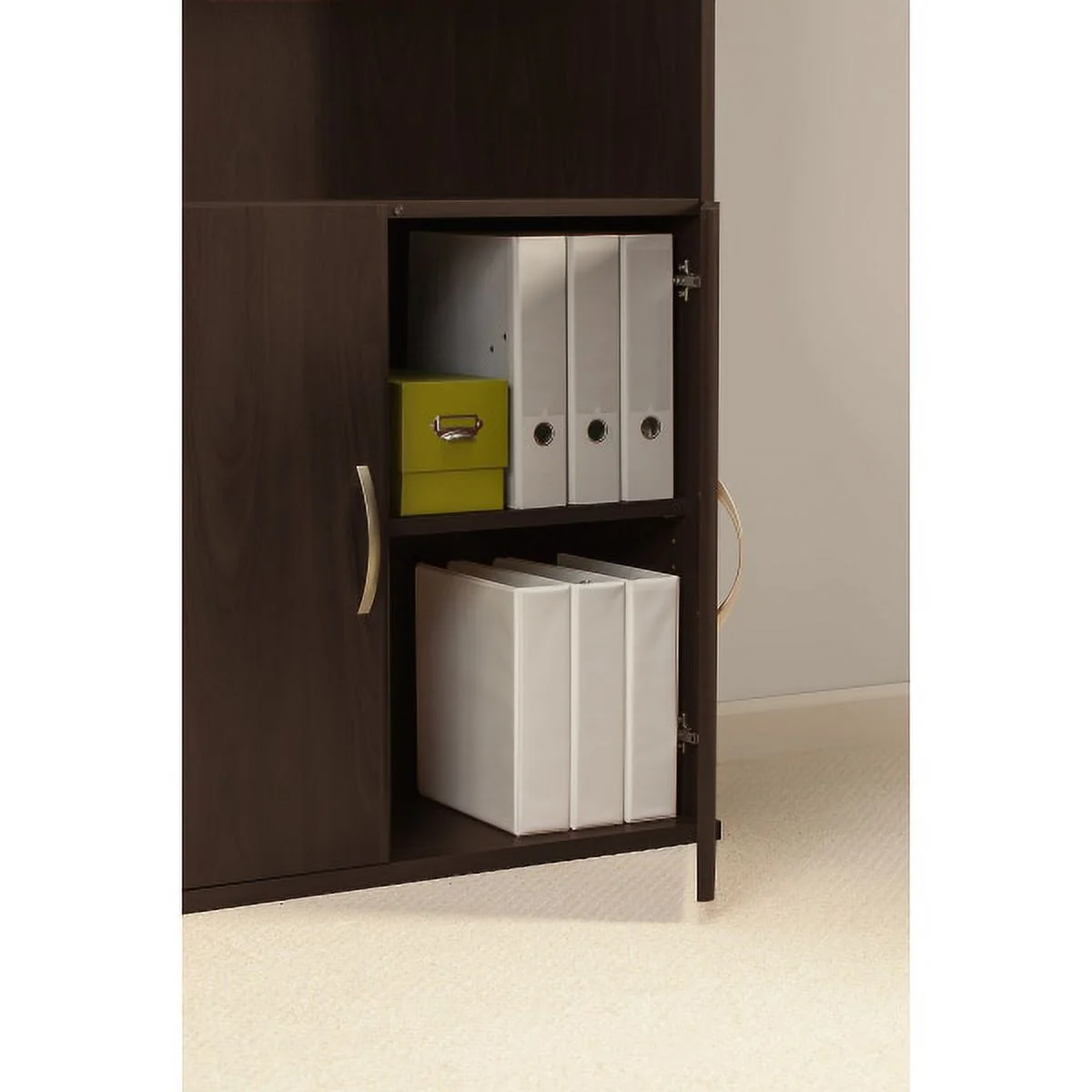 36W 5 Shelf Bookcase with Doors in Mocha Cherry - Engineered Wood