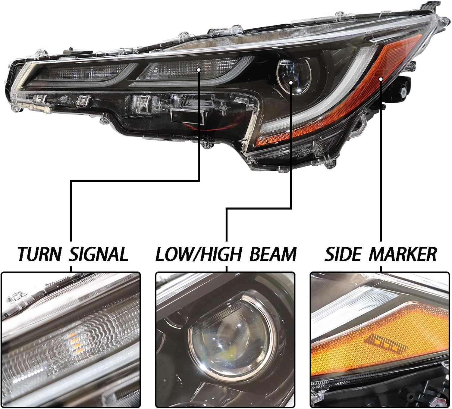HWLMPS Full Led Headlights Assembly Compatible with 2020 2021 2022 Toyota Corolla SE/XLE/XSE, Replacement Headlamp Driver Side, Plastic Housing Polycarbonate Lens Plug and Play