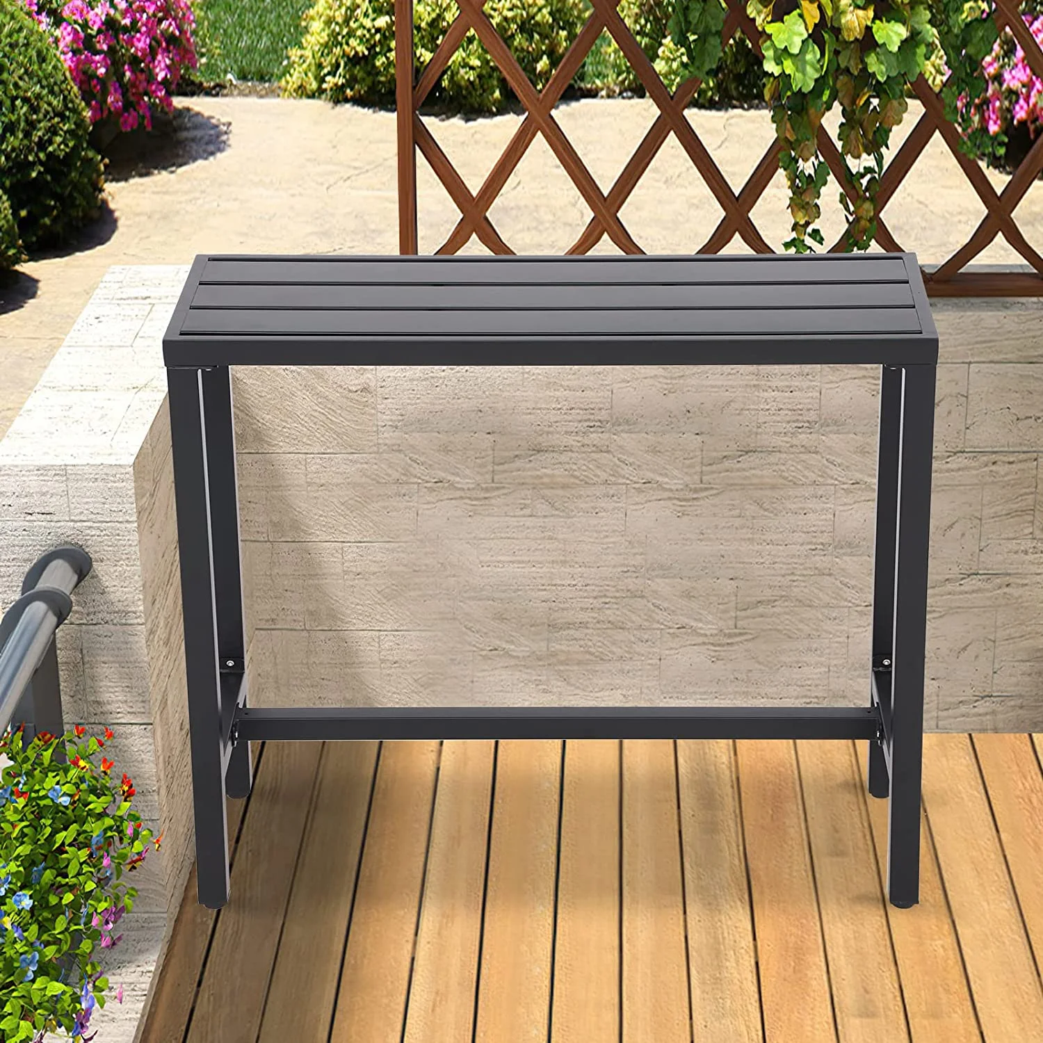 LVUYOYO Outdoor Iron Bar Table, Patio Counter Height Bar Table, 40" Rectangle Bar Table for Patio, Garden,Black