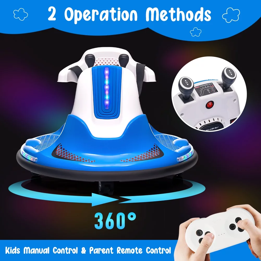 Shininglove Electric Ride on Bumper Car for Toddlers 3-8 Years Old, 6V Kids Ride on Toy Car with Remote Control, Safety Belt, Music, Flashing Lights, 360° Spin