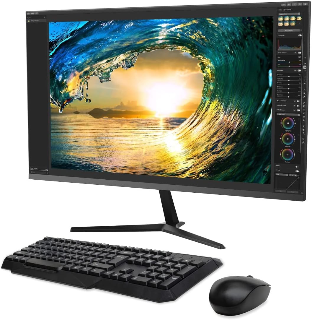 Packard Bell AirFrame 27 Inch Ultra Slim Bezel Desktop Monitor, 2 Pack & Wireless Keyboard and Mouse Combo, FHD IPS LED 1920 x 1080p, 75 Hz, 5 MS, VESA Mounting, Tilt Adjustment, HDMI and VGA