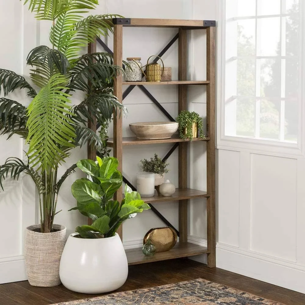 Walker Edison 64x22 Farmhouse Metal Bookcase - Dark Walnut