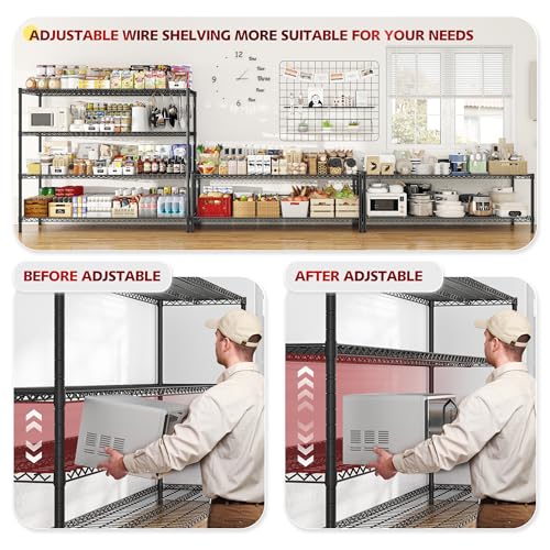 REIBII 75.6" H Storage Shelves Wire Shelving Unit with Wheels 2500LBS Garage Shelving Heavy Duty Metal Shelves for Storage Rack Adjustable Pantry Shelf Commercial Shelving, 75.6" H X 55.5''W X 24" D