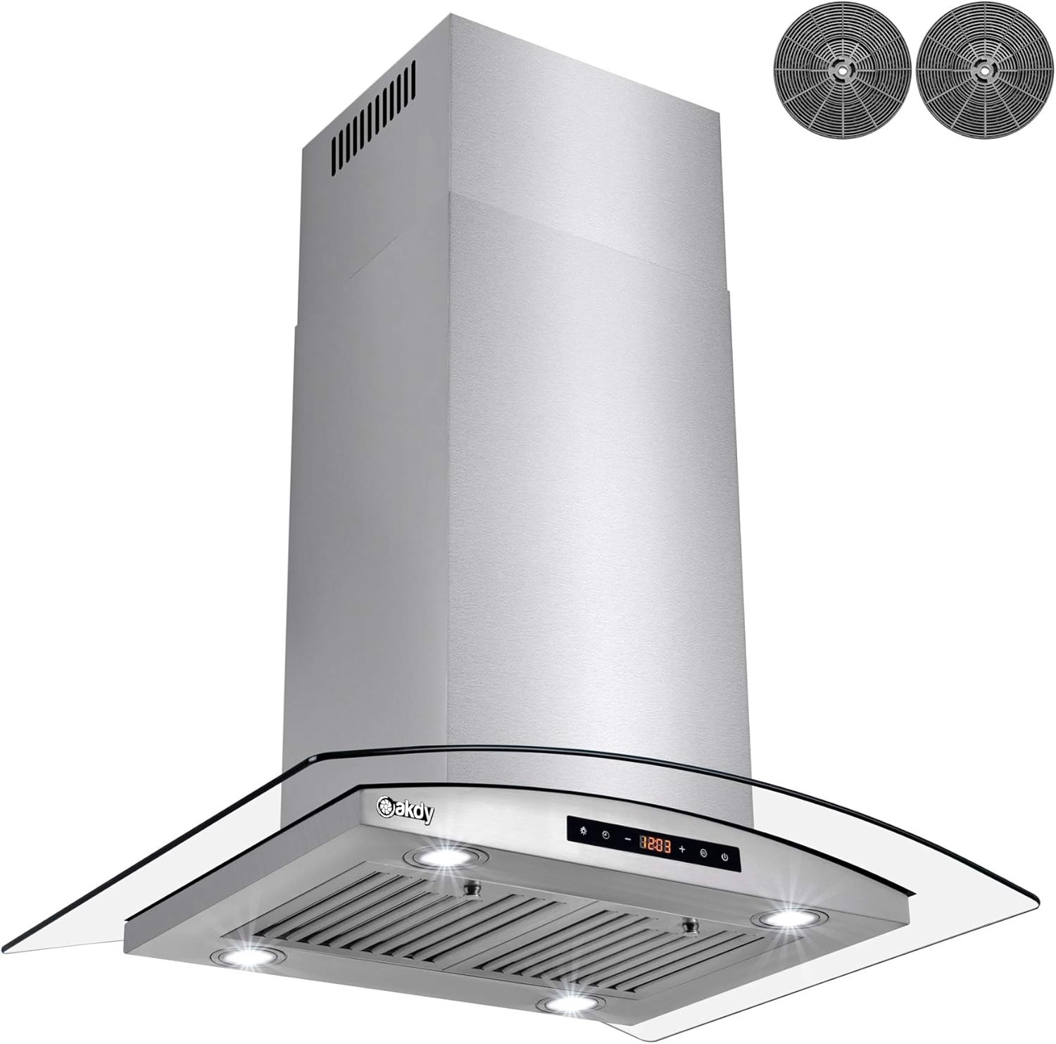 AKDY 36 in. 343 CFM Convertible Island Mount Range Hood with Tempered Glass and Carbon Filters in Stainless Steel