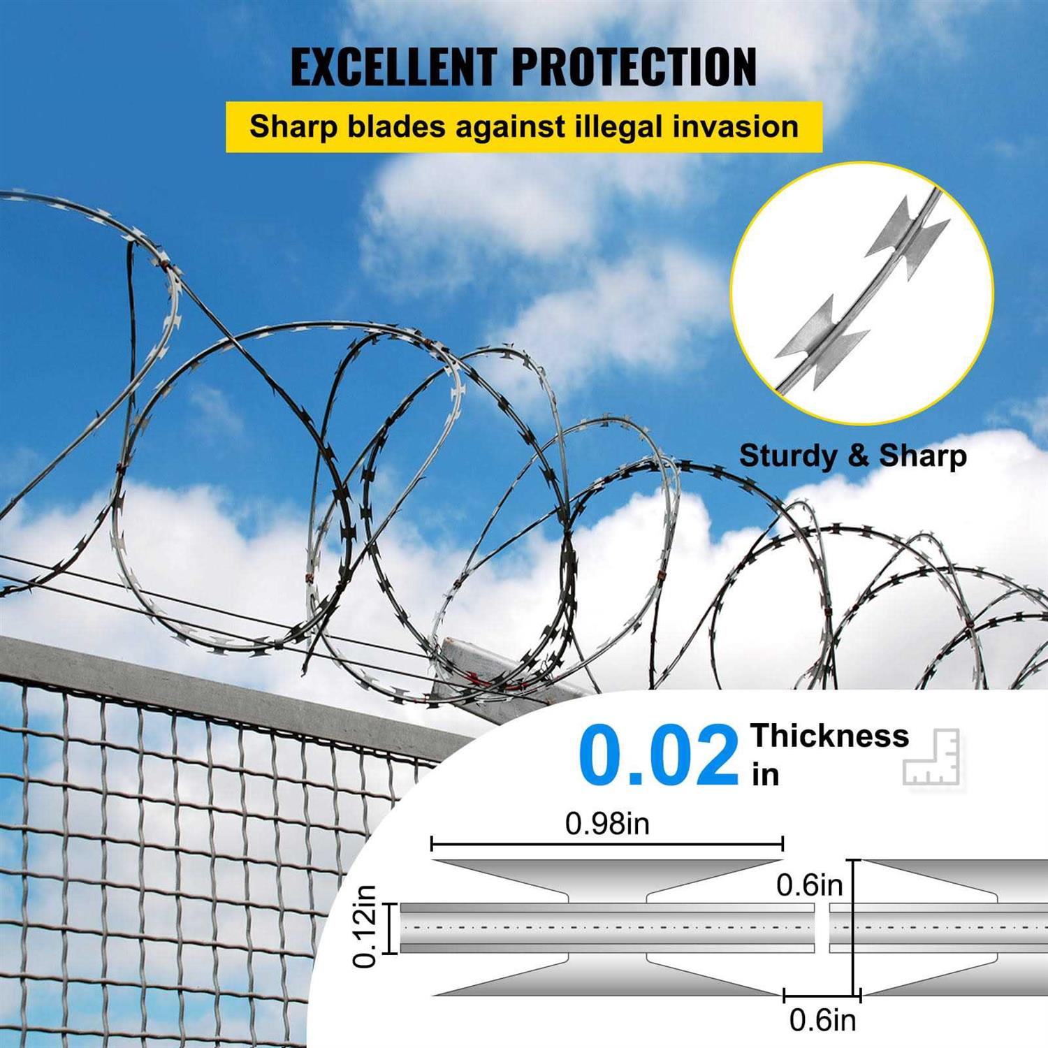 VEVOR Razor Wires 98ft Razor Barbed Wire 2 Coils 49 ft Per Roll Razor Wire Fencing Razor Fence - Shop Hardware Tools Online Store
