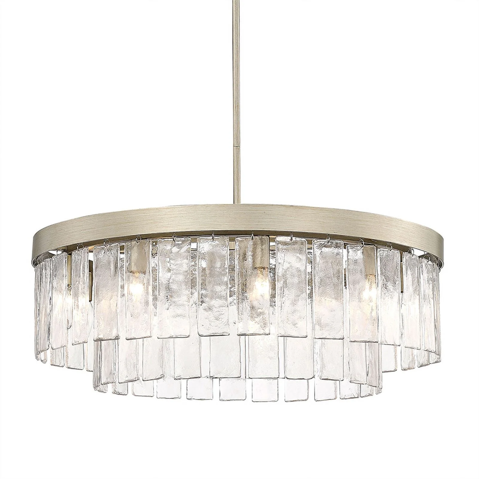 Ciara 9-Light Chandelier in White Gold with Hammered Water Glass