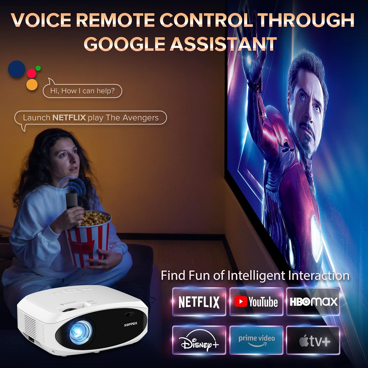 5G Smart Projector Built in Android Market Support 4D/4P Digital Keystone&Zoom, XOPPOX Native 1080P Full HD Projector Bluetooth Support, Home Theater and Outdoor Movie Projector[Carry Bag Included]
