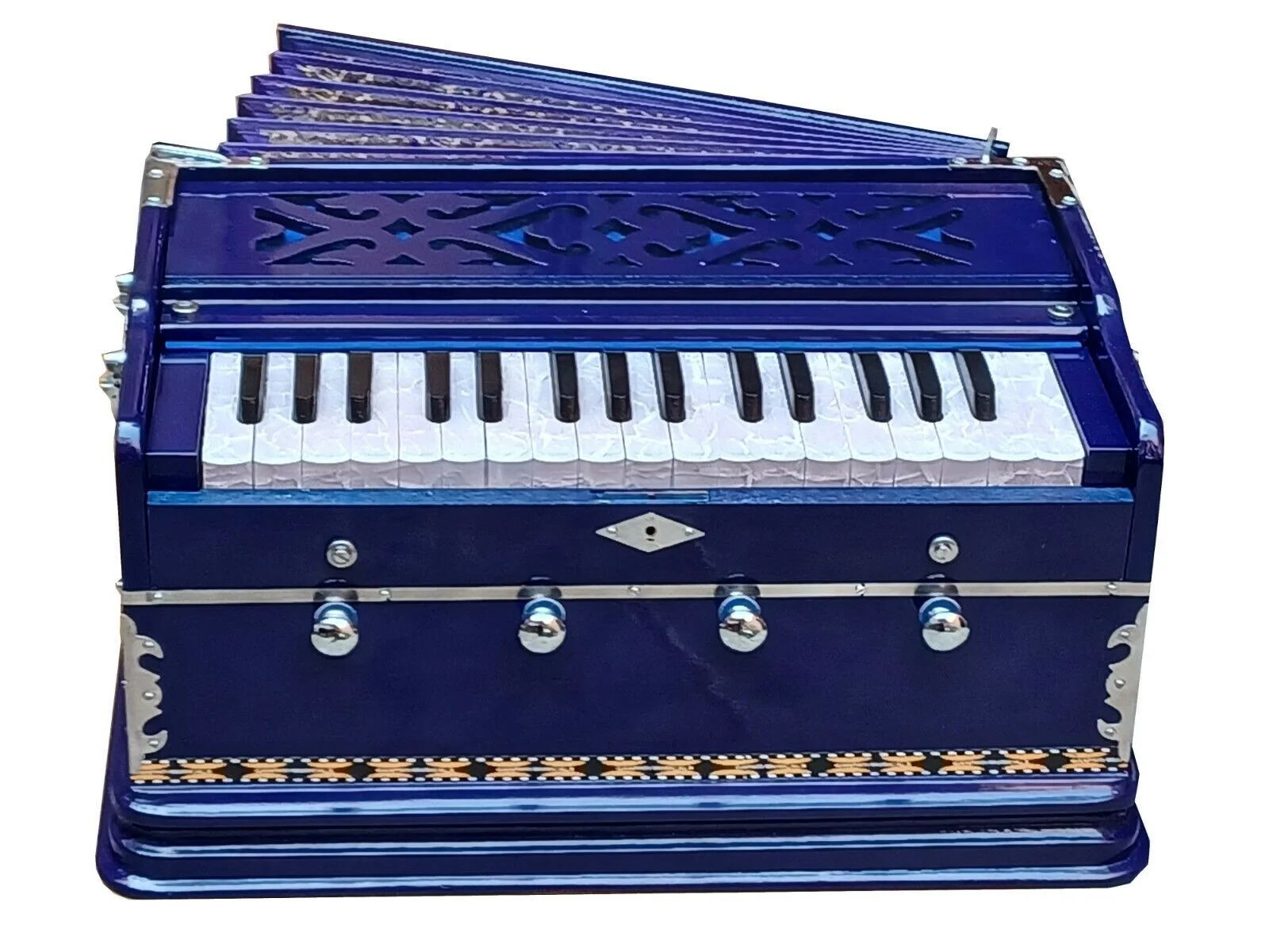 Naad HARMONIUM BLUE~4 STOPS~2 OCTAVES~7 FOLD BELLOW~DOUBLE REEDS~42 KEY~440Hz~KIRTAN 2023 - Natural