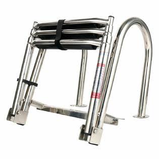 Amarine-made Pontoon 3 Steps Stainless Folding Rear Entry Boat Boarding Ladder Wide Step ESA YI-0016