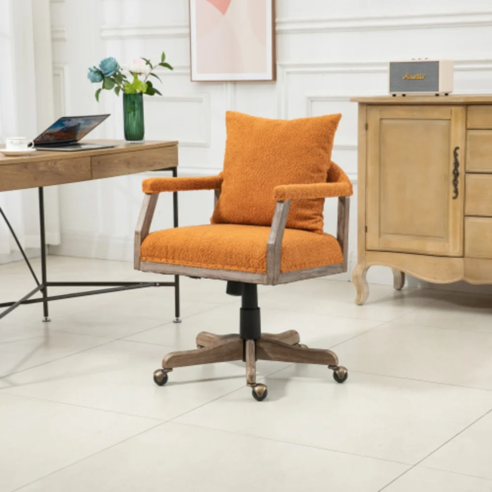 COOLMORE Computer Chair Office Chair Adjustable Swivel Chair Fabric Seat Home Study Chair Orange + Boucle