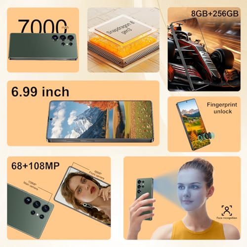 I25 Ultra Unlocked Android Phone 6.99" AMOLED 7000mAh Long-Lasting | Snapdragon 8 Gen3 | 8GB RAM+256GB | 68MP+108MP Pro Camera | Face Unlock + Stylus | Android 14 System (Blue)