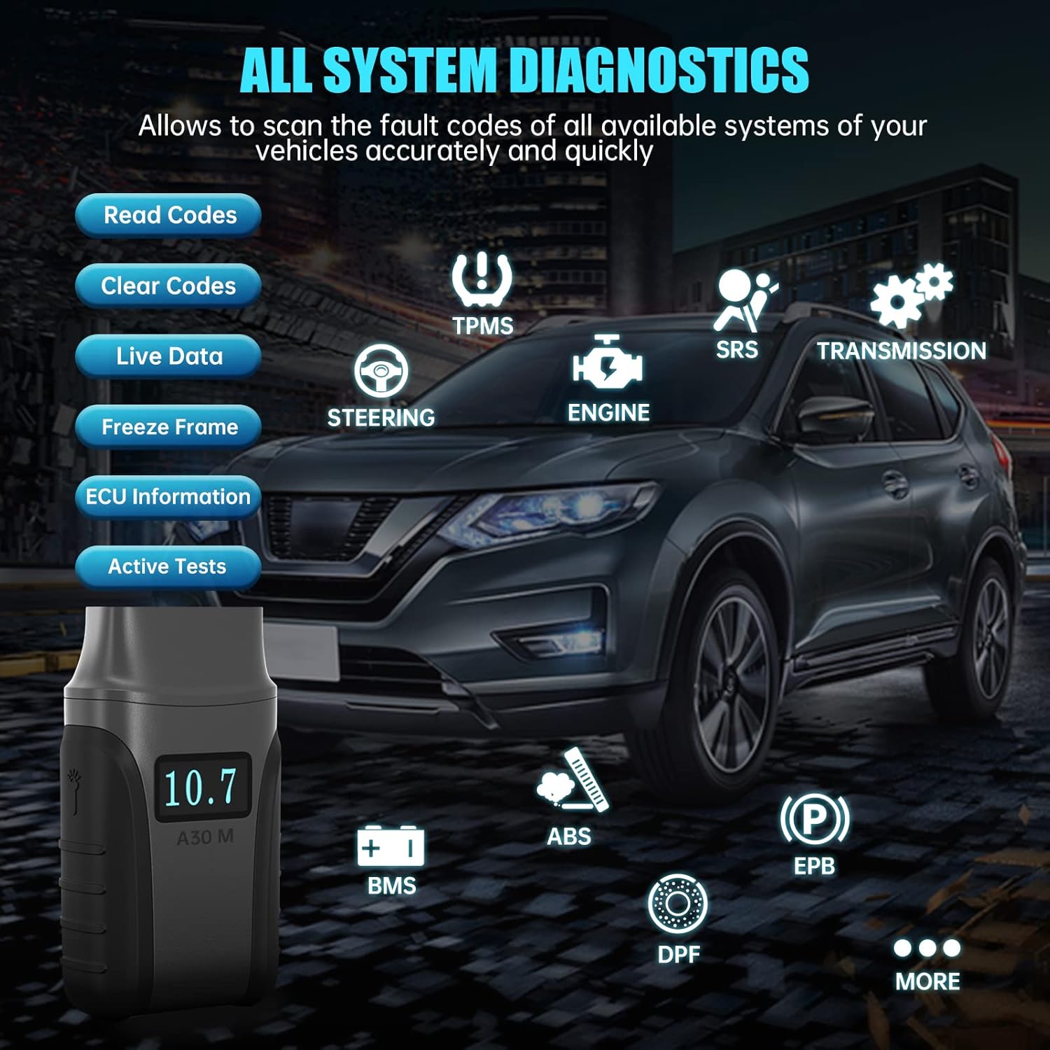 XTOOL Anyscan A30M Wireless OBD2 Scanner for Android & iOS(2022 Newest), Bi-Directional Scan Tool with All Systems Diagnostics, 21 Services, ABS Bleeding, Injector Coding, Upgrade Ver. of A30, A30D
