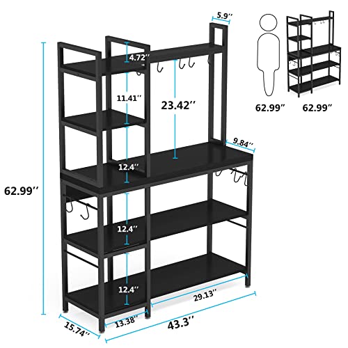 Tribesigns Bakers Rack with Storage Hutch for Kitchen, 43 inch Microwave Oven Stand, 5-Tier Kitchen Utility Storage Shelf, Kitchen Rack Organization and Storage with 10 Hooks for Kitchen, Dining Room