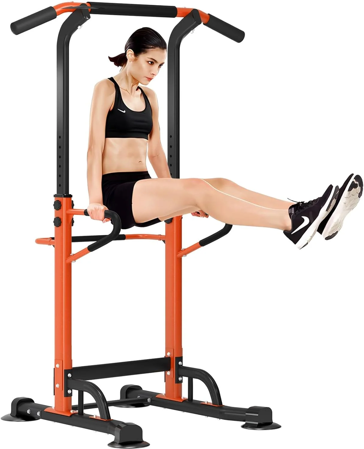 SOGES Height Adjustable Power Tower Dip Stands Pull up Bar Strength Training for Home Gym Black