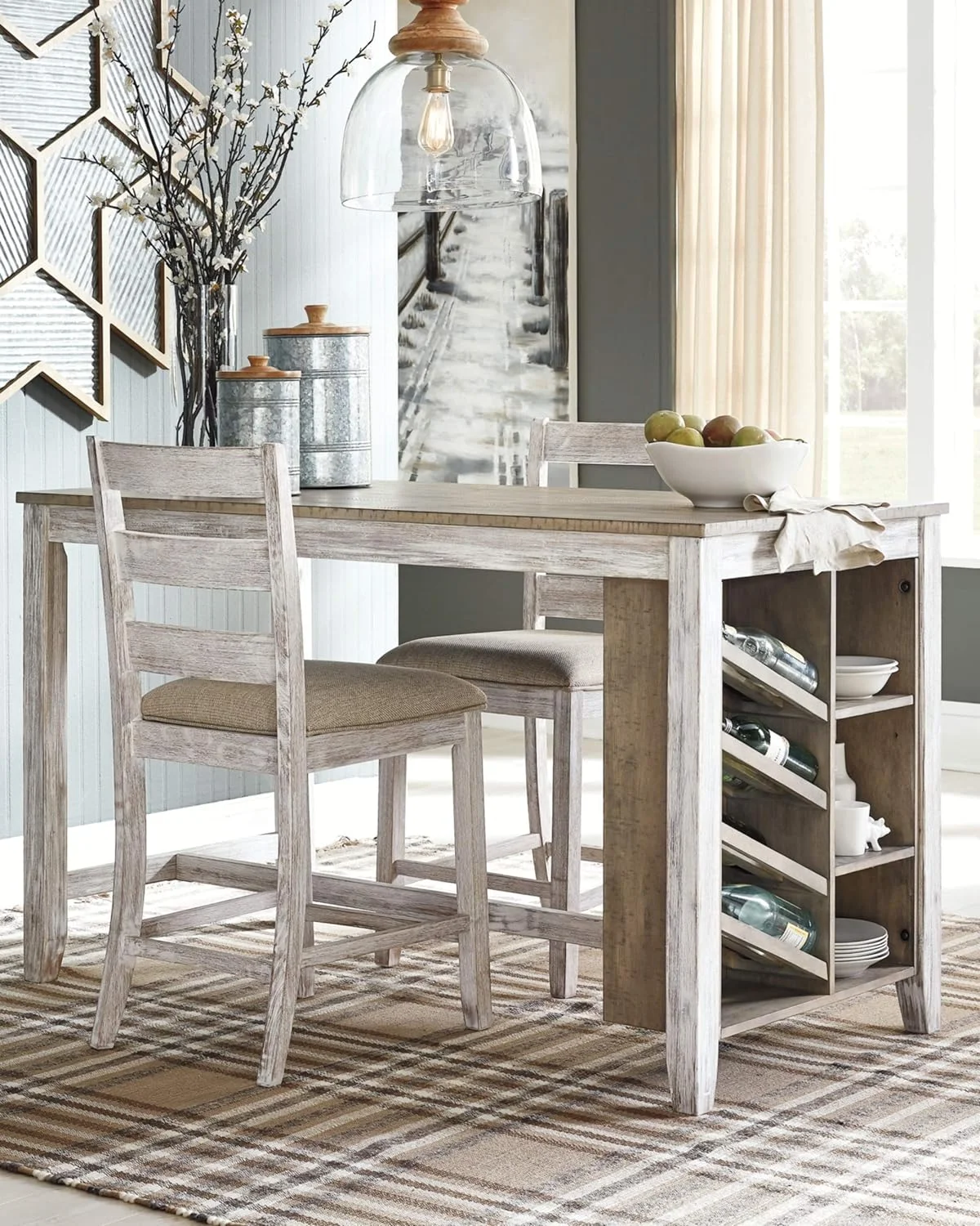 Signature Design by Ashley Casual Skempton Counter Height Dining Table  White/Light Brown