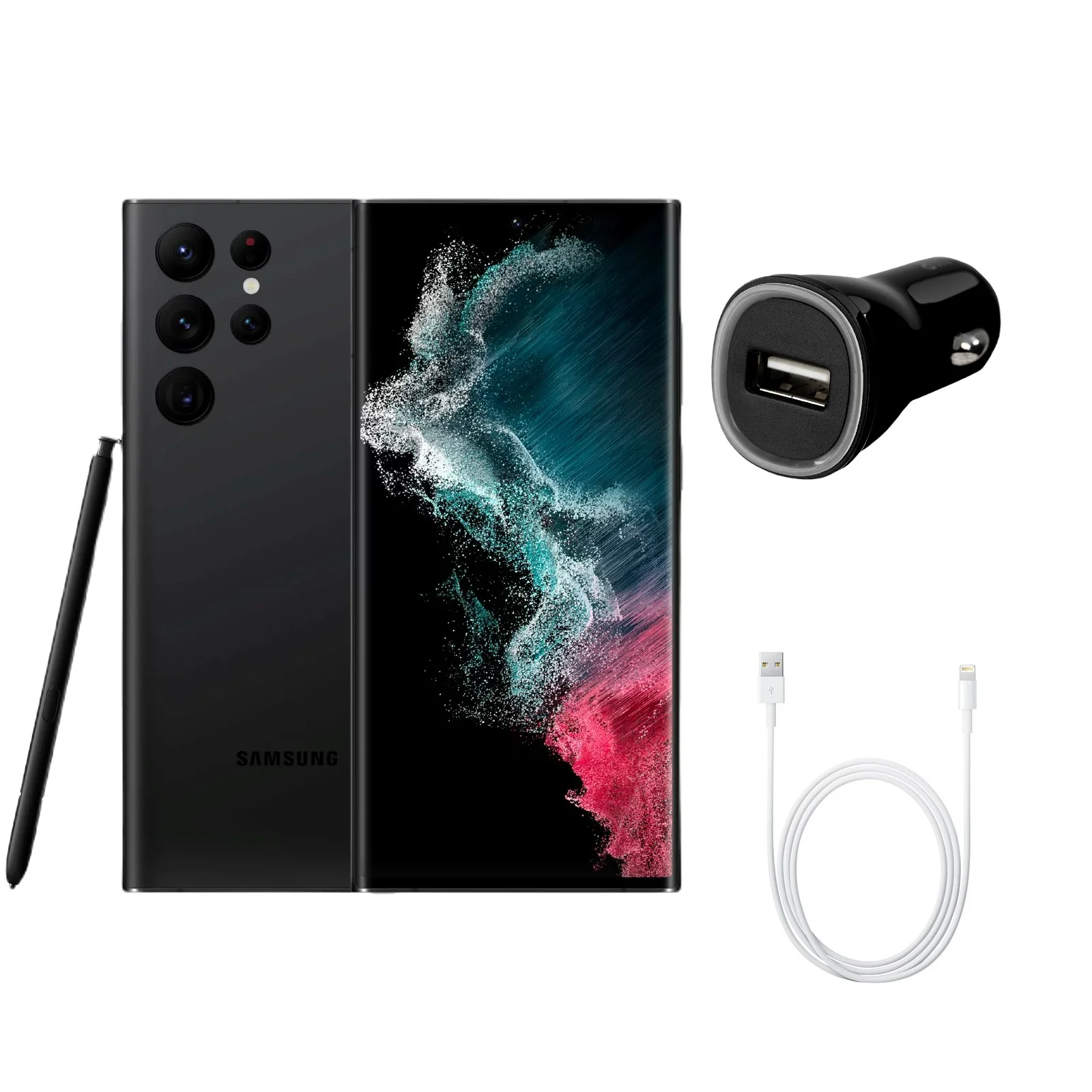 Restored Samsung Galaxy S22 Ultra 5G S908U (AT&T Only) 128GB Phantom Black (Grade A) w/ Fast Car Charger (Refurbished) - Curated Treasures Market