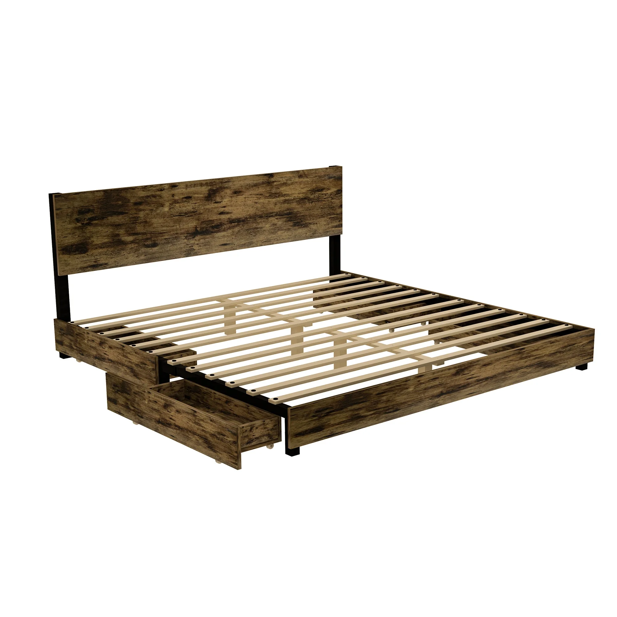 Elon King Size Bed Frame - Rustic Brown