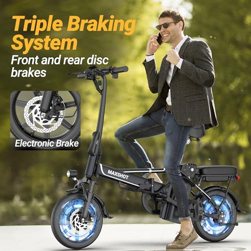 Electric Bike for Adults,14" Folding Ebike with Peak 750W Motor,Max 28/40 Miles Ranges up to 22 MPH.ebike with 499.2/749WH Removable Battery, Front & Rear Suspension