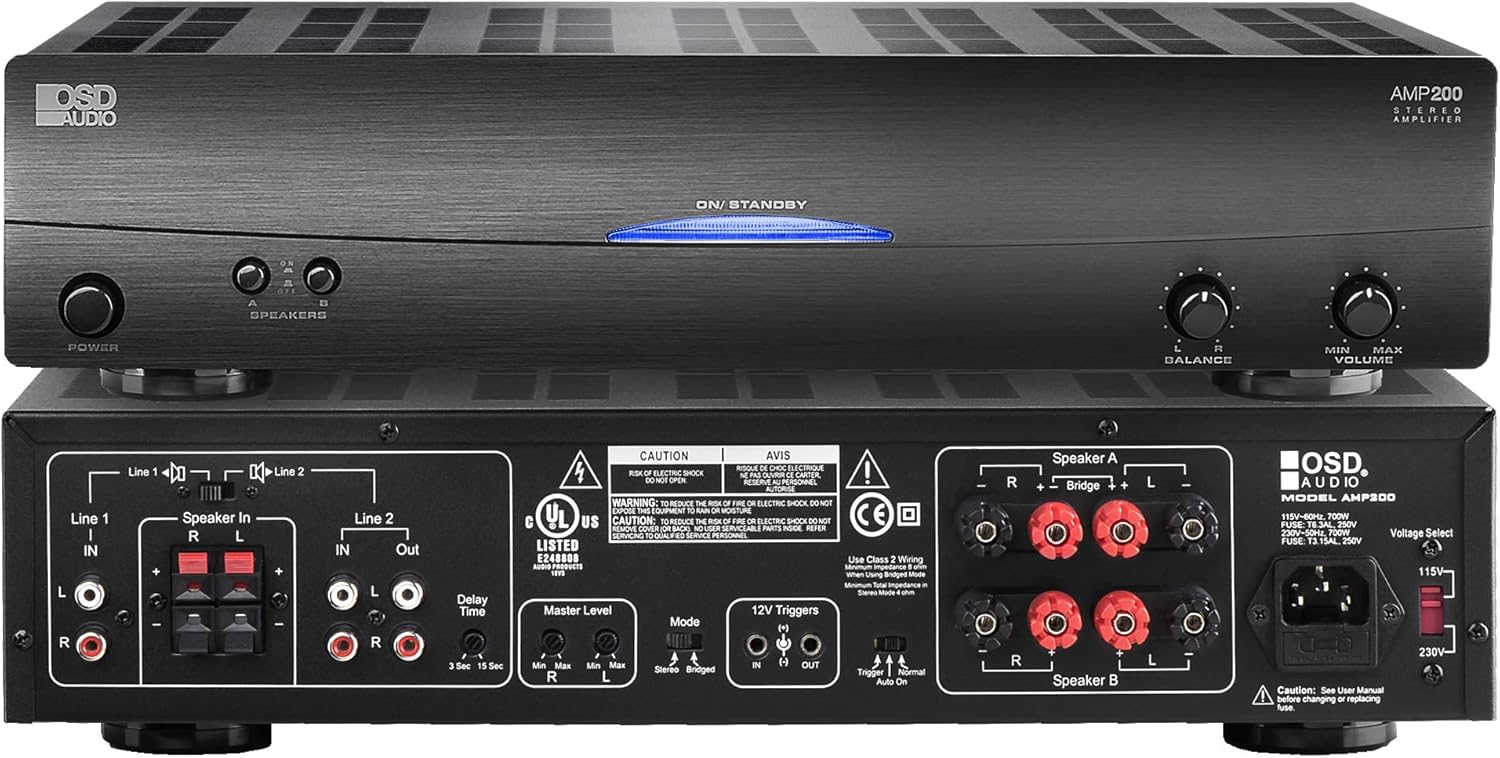 OSD 100W Stereo Amplifier, Dual Source Input, Bass & Treble Control, Auto-On, Class D XMP100