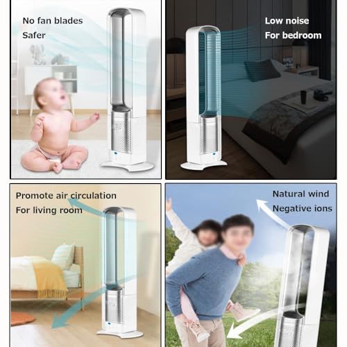 Tower Fans for Bedroom 90° Oscillating Fans for indoors 28.9 * 9.3 * 3.5 Bladeless Fan Floor Standing Cooling Fan with Remote Air Purifier with 3 Wind Speeds for Home Office