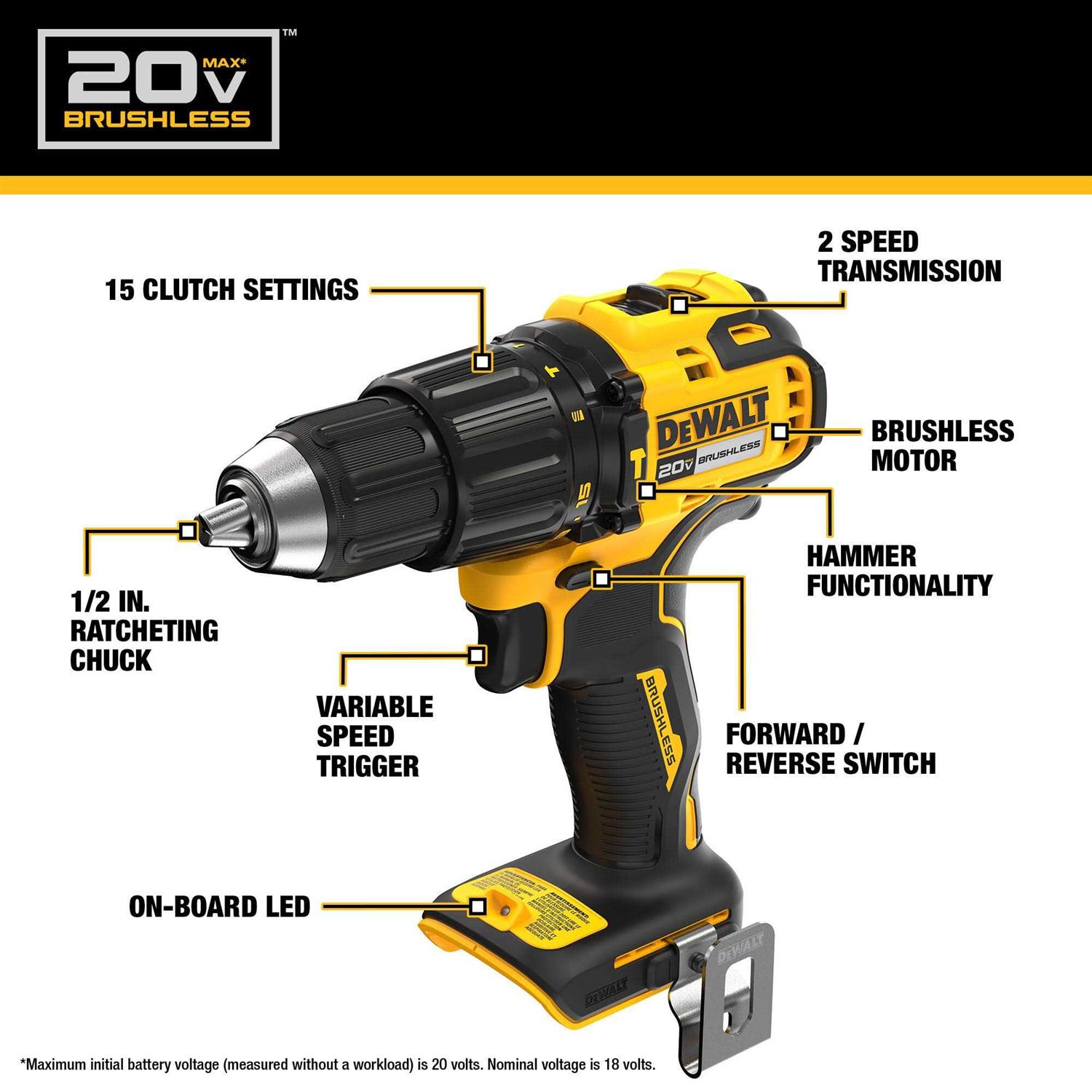 DeWalt DCD798D1 20V MAX Brushless Cordless 1/2 in. Hammer Drill Kit - Shop Hardware Tools Online Store