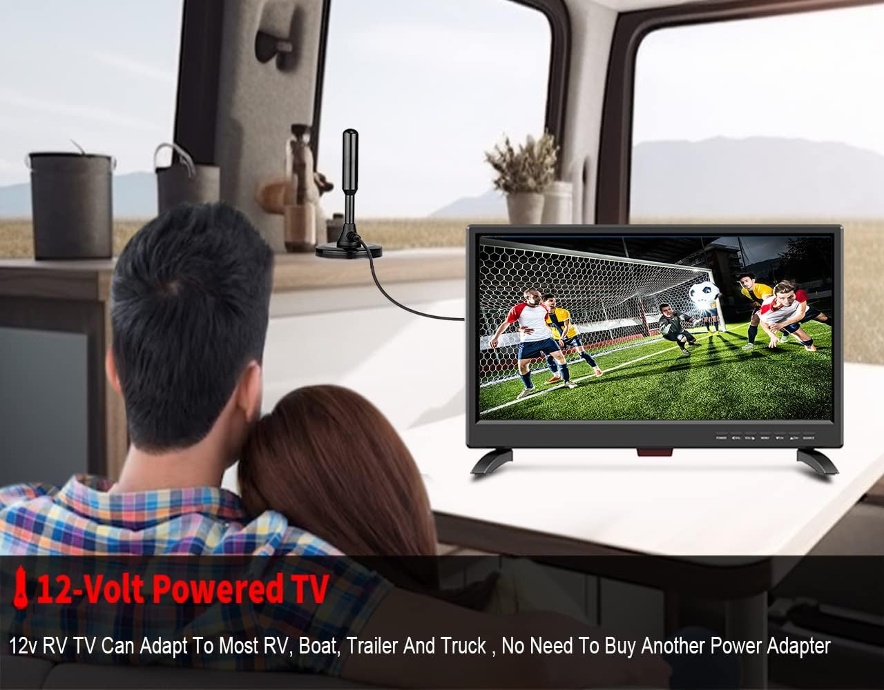19 Inch Flat Screen TV Built in Digital ATSC Tuners, 1080p LED TV with HDMI VGA AV USB Port for Kitchen, Bedroom, RV, Caravan, Camping, Outdoor