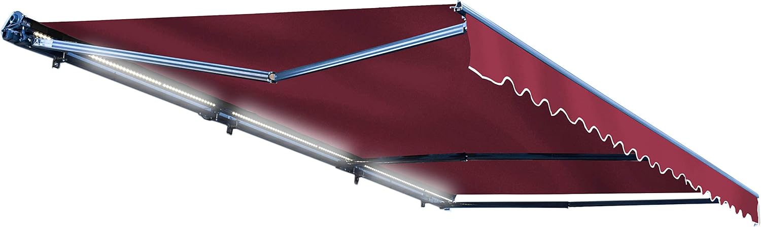 ALEKO Retractable 16x10 Feet Motorized LED Luxury Patio Awning - 100% Polyester Canopy, Cover, Sun Shade, Shelter for Yard, Deck, Balcony - UV Protection &ndash; Blue - AWCL16X10BLUE30