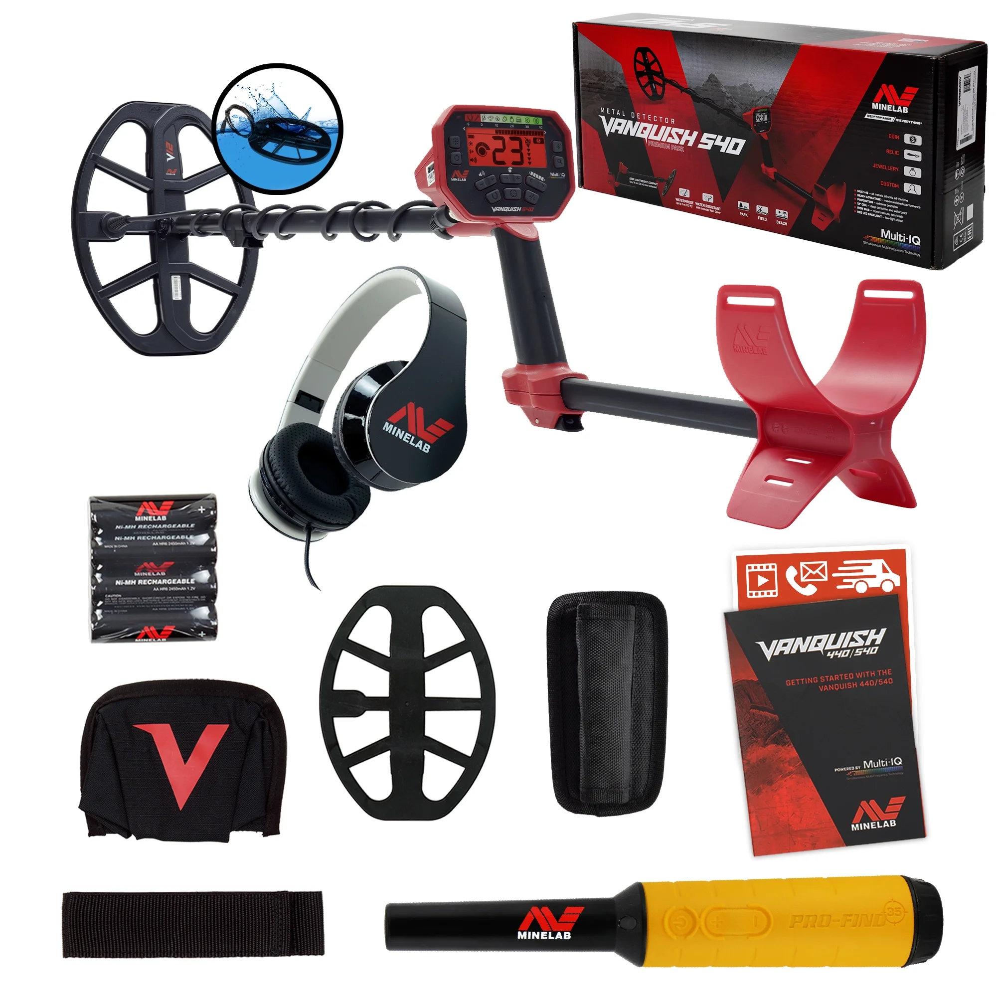 Minelab VANQUISH 540 Detector with V12 12" x 9" Waterproof DD Coil & Pro-Find 35