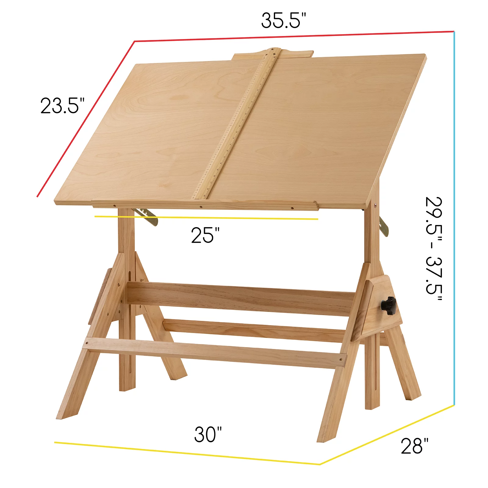 MEEDEN Solid Wood Drafting Table, Artist Drawing Table with 36" x 24" Angle Adjustable Top and Adjustable Height, Studio Painting Table & Art Desk for Artwork, Graphic Design, Writing