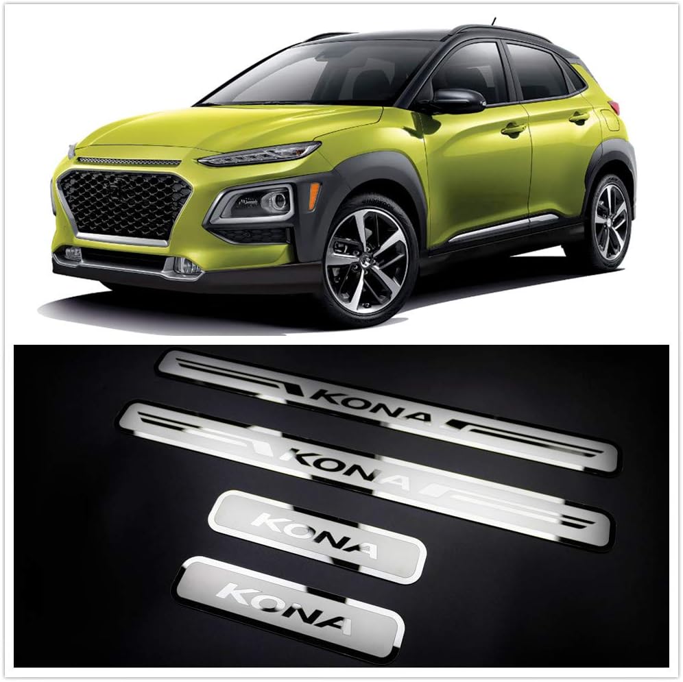 Autonemaker For Hyundai Kona Accessories 2018 2019 2020 2021 Stainless Door Cover Door Sill Scuff Plate Door Sill Protector Door Sill Protector Cover Trim 4pcs Black Pack of 2